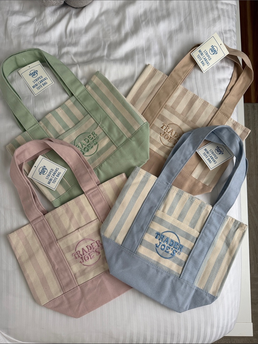 TRADER JOE’S  Pastel Stripe Canvas Tote Bag - Blue, Pink, Green, Beige Options